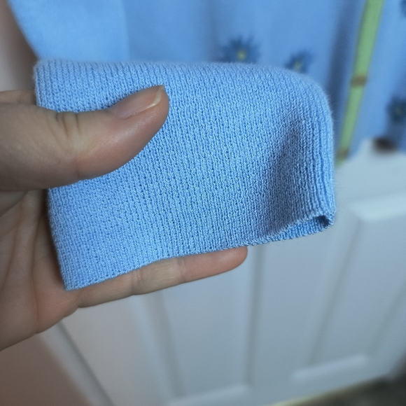 Vtg TYLER BOE Women's Floral Embroidery Ribbed Sweater Blue Button Cottagecore S - Picture 3 of 7